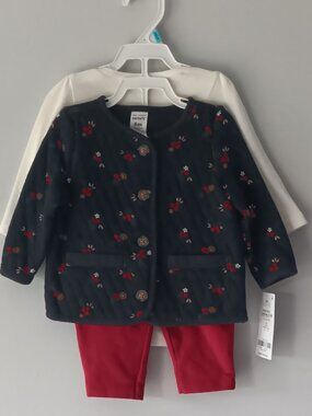 Carter's 3 Piece Set Onesie Pants Fleece Long-Sleeve Red Black White 6 Months